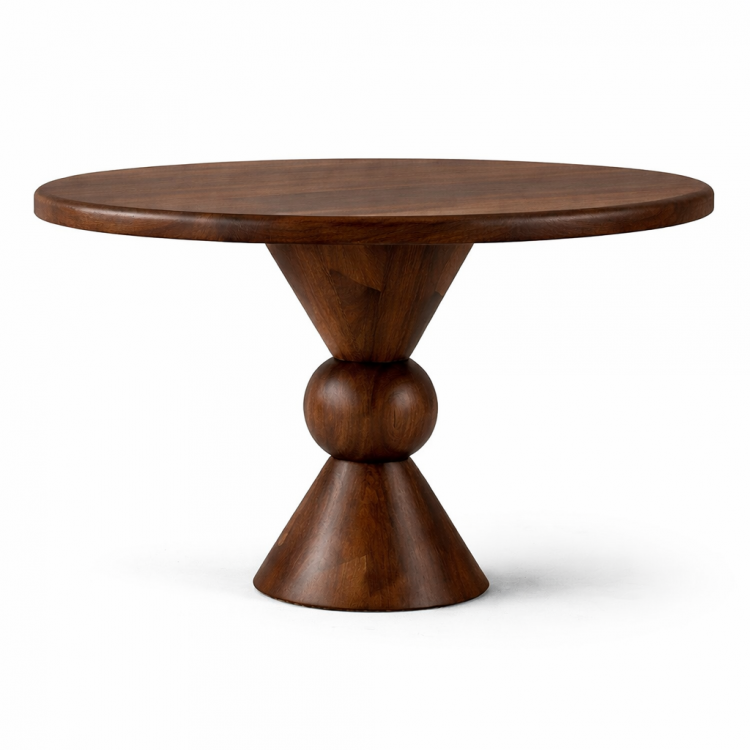 Masif Ahşap Torna Ayaklı Yuvarlak Yemek Masası El Yapımı Modern 100cm