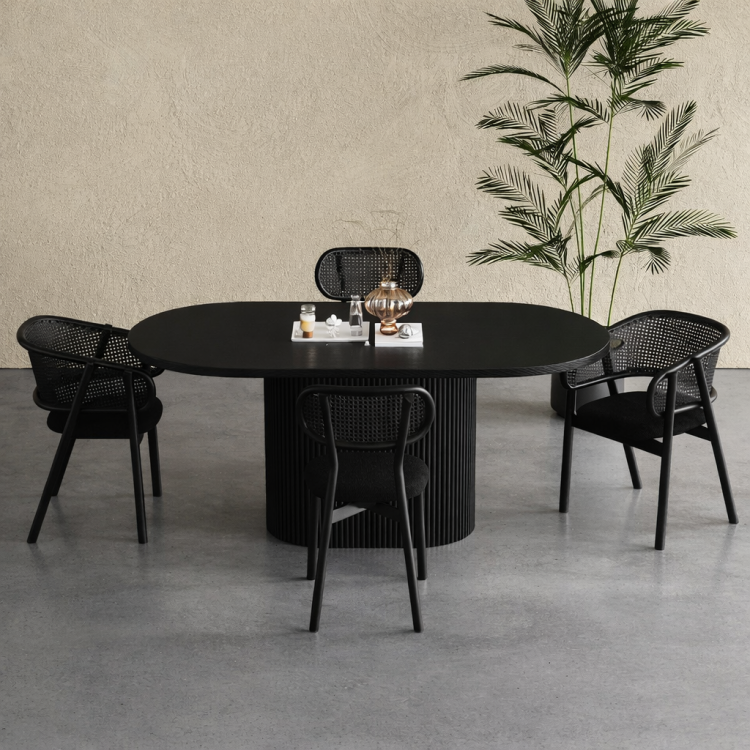 Masif Ahşap Oval Yemek Masası – Flüt Ayaklı Modern Tasarım | Modern & Şık Tasarım