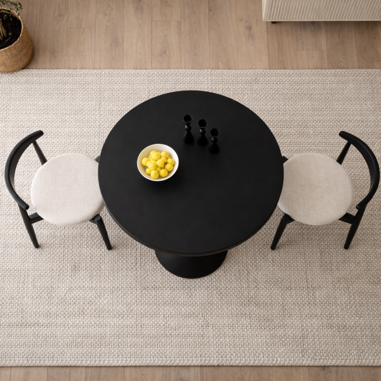 Masif Ahşap Torna Ayaklı Yuvarlak Yemek Masası El Yapımı Modern 100cm