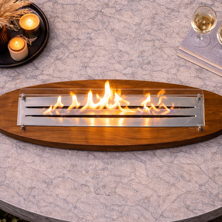 Ultra Mega Boy Ceviz Lux Şömine Masaüstü Dekoratif Şömine Bioethanol Mega Oval 110cm 