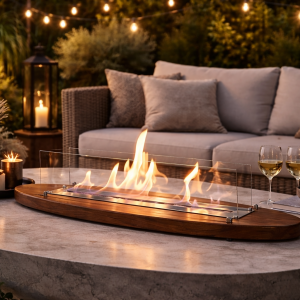 Ultra Mega Boy Ceviz Lux Şömine Masaüstü Dekoratif Şömine Bioethanol Mega Oval 110cm 