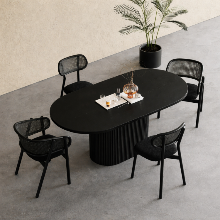 Masif Ahşap Oval Yemek Masası – Flüt Ayaklı Modern Tasarım | Modern & Şık Tasarım