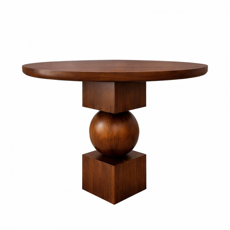 Masif Ahşap Yuvarlak Yemek Masası | Top Ayaklı Özgün Tasarım | Modern & El Yapımı 100cm
