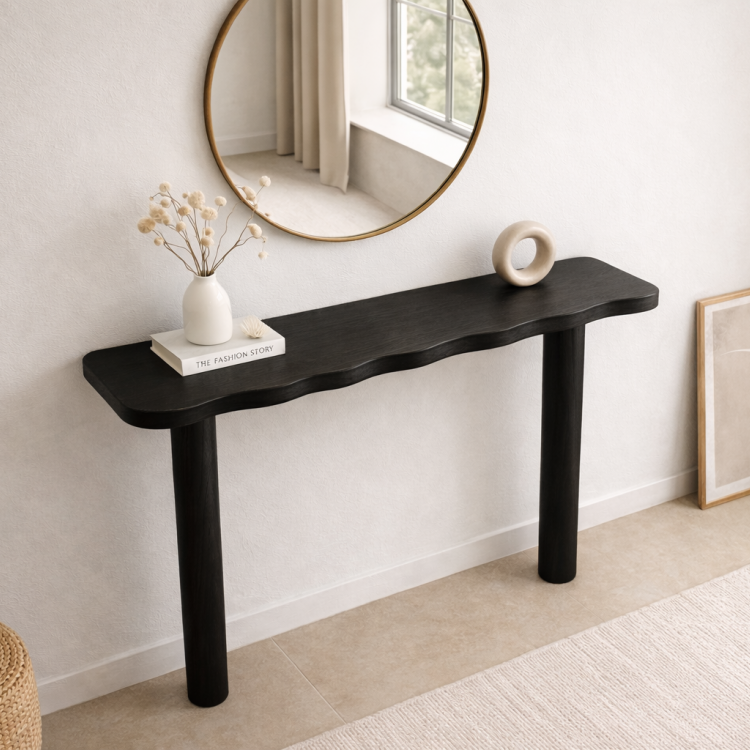 Doğal Masif Çam Dresuar 130 cm – El Yapımı, Hareli Budaklı Ahşap Konsol