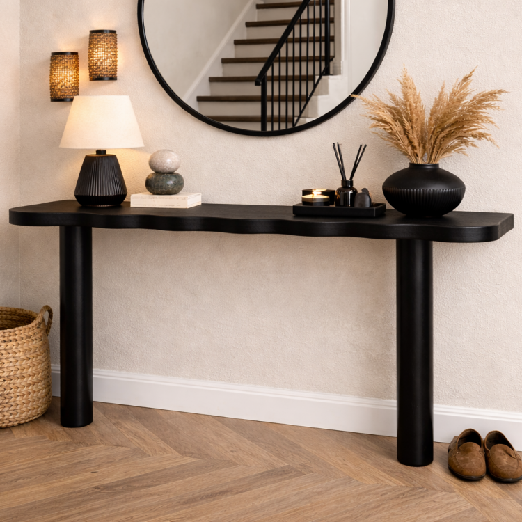 Doğal Masif Çam Dresuar 130 cm – El Yapımı, Hareli Budaklı Ahşap Konsol