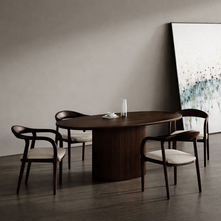 Masif Ahşap Oval Yemek Masası – Flüt Ayaklı Modern Tasarım | Modern & Şık Tasarım