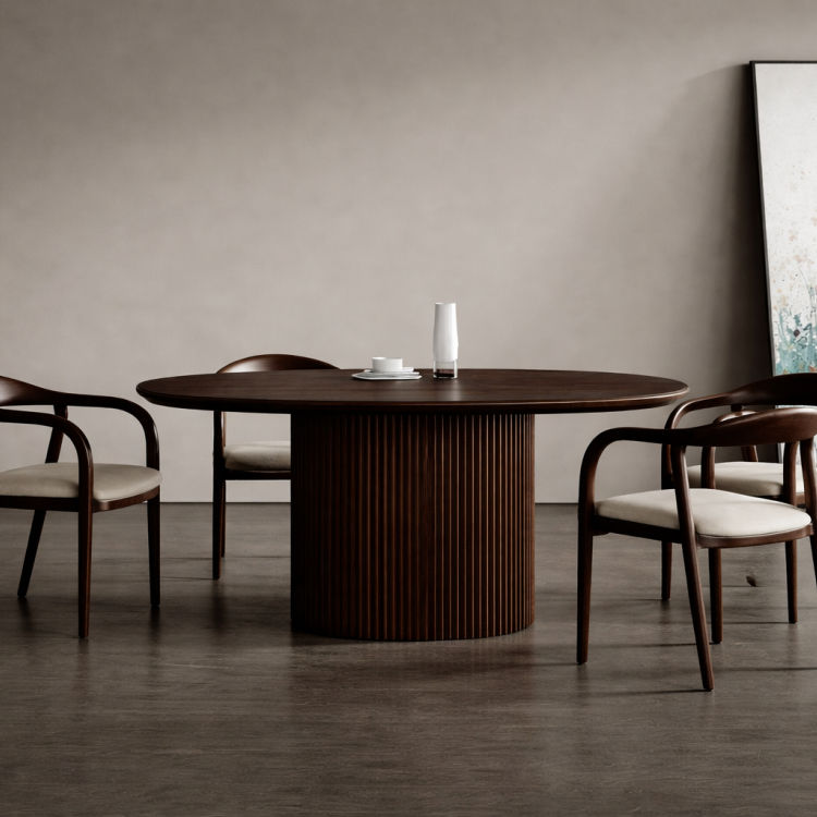 Masif Ahşap Oval Yemek Masası – Flüt Ayaklı Modern Tasarım | Modern & Şık Tasarım