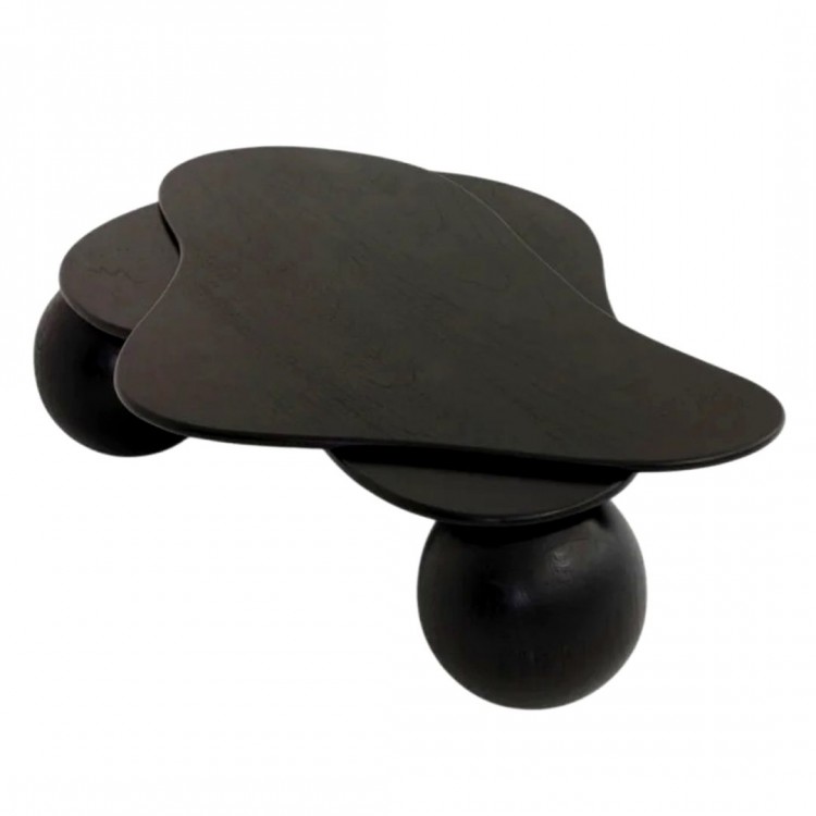 Masif Ahşap Siyah Orta Sehpa | Organik Formlu Top Ayaklı Modern Tasarım