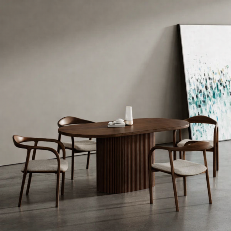 Masif Ahşap Oval Yemek Masası – Flüt Ayaklı Modern Tasarım | Modern & Şık Tasarım