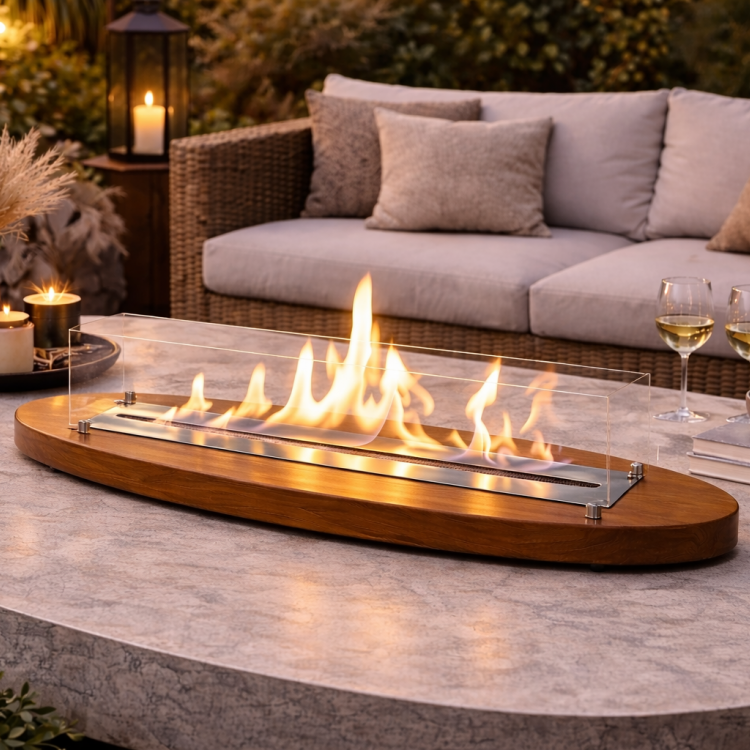 Ultra Mega Boy Ceviz Lux Şömine Masaüstü Dekoratif Şömine Bioethanol Mega Oval 110cm 