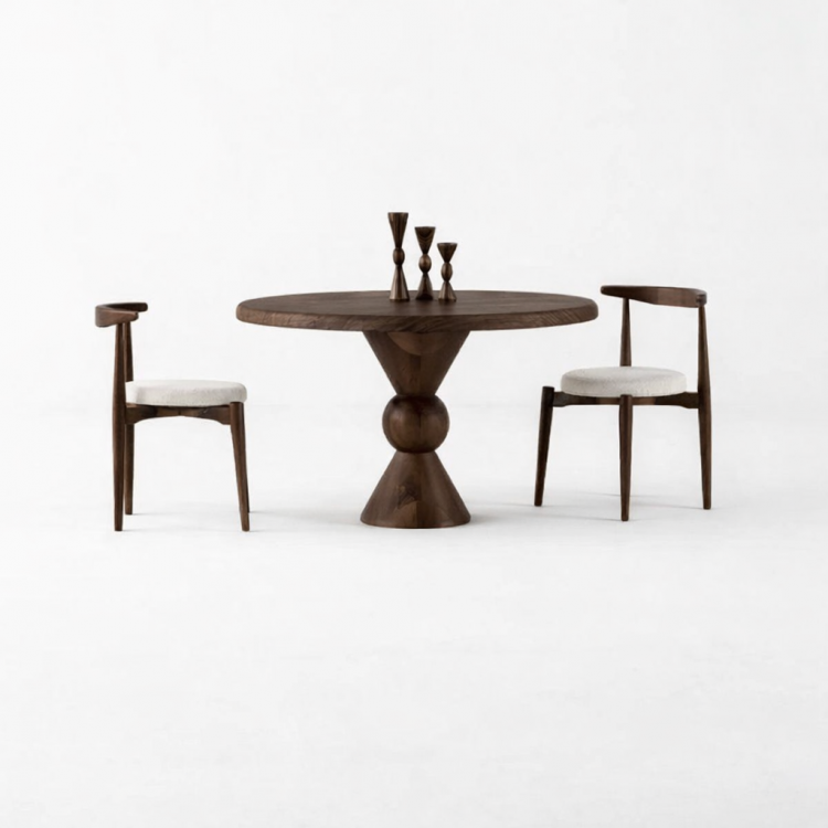 Masif Ahşap Torna Ayaklı Yuvarlak Yemek Masası El Yapımı Modern 100cm