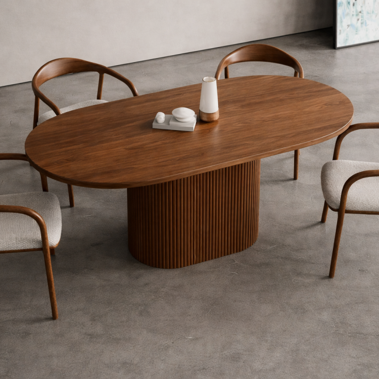 Masif Ahşap Oval Yemek Masası – Flüt Ayaklı Modern Tasarım | Modern & Şık Tasarım