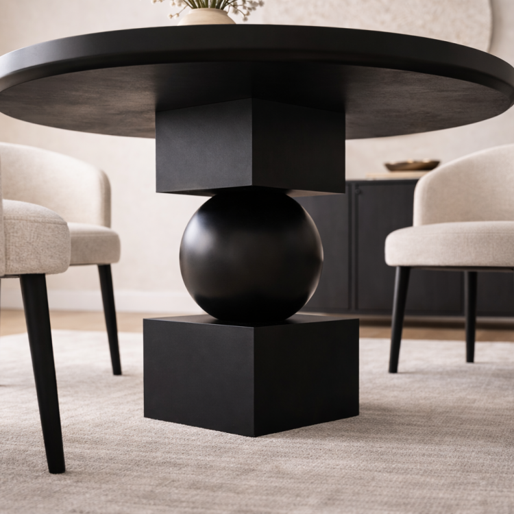 Masif Ahşap Yuvarlak Yemek Masası | Top Ayaklı Özgün Tasarım | Modern & El Yapımı 100cm