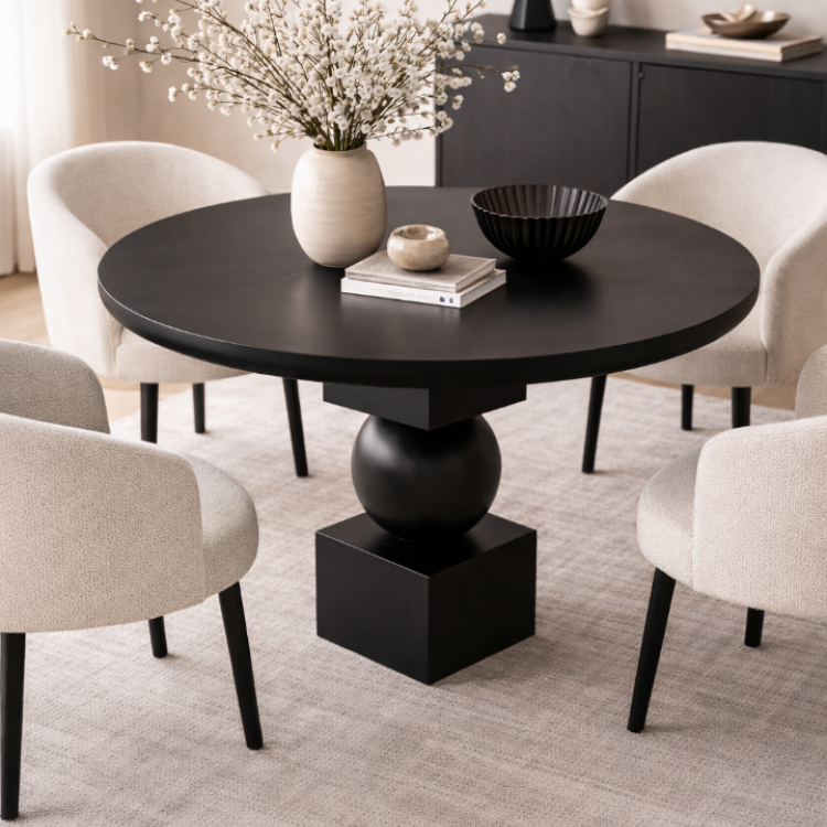 Masif Ahşap Yuvarlak Yemek Masası | Top Ayaklı Özgün Tasarım | Modern & El Yapımı 100cm