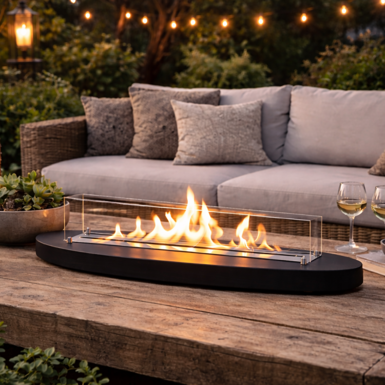 Ultra Mega Boy Ceviz Lux Şömine Masaüstü Dekoratif Şömine Bioethanol Mega Oval 110cm 