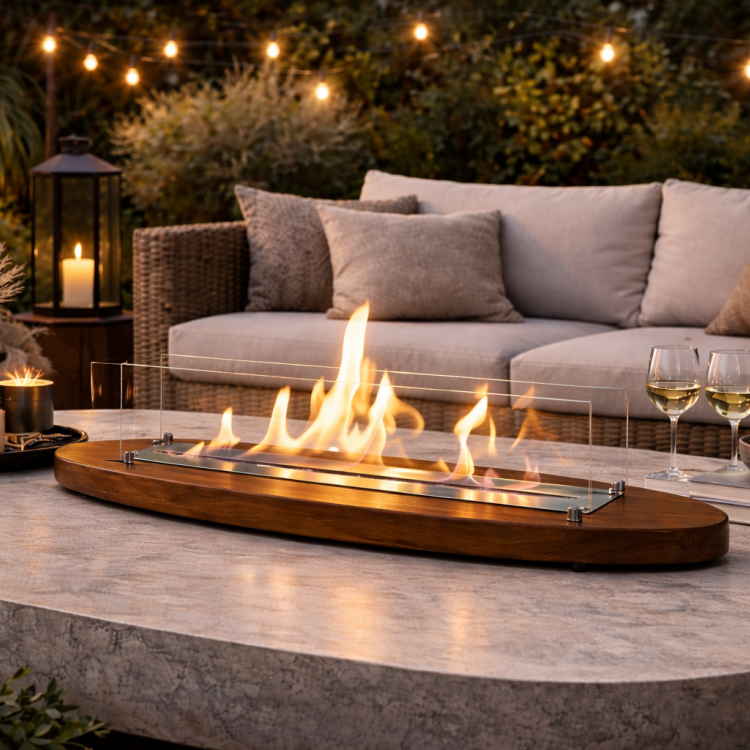 Ultra Mega Boy Ceviz Lux Şömine Masaüstü Dekoratif Şömine Bioethanol Mega Oval 110cm 