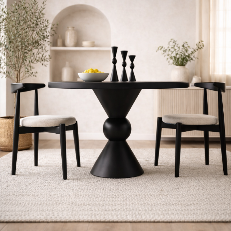 Masif Ahşap Torna Ayaklı Yuvarlak Yemek Masası El Yapımı Modern 100cm