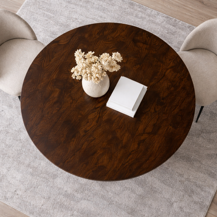 Masif Ahşap Yuvarlak Yemek Masası | Top Ayaklı Özgün Tasarım | Modern & El Yapımı 100cm