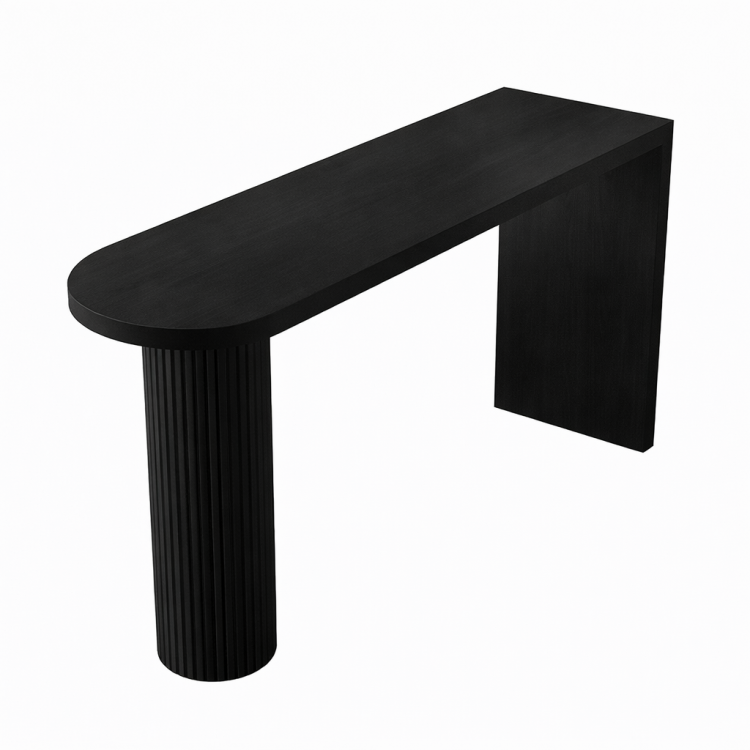 Modern Tasarım Siyah Masif Ahşap Bar Masası – Flütlü Ayaklı El Yapımı Mutfak Bar Masası