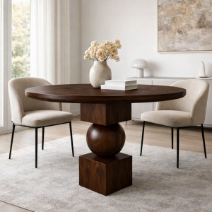 Masif Ahşap Yuvarlak Yemek Masası | Top Ayaklı Özgün Tasarım | Modern & El Yapımı 100cm