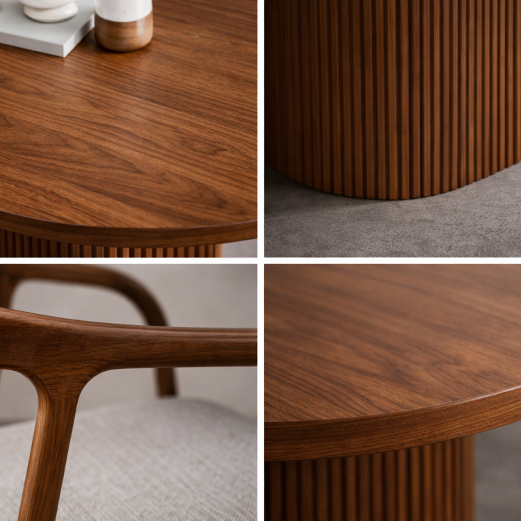 Masif Ahşap Oval Yemek Masası – Flüt Ayaklı Modern Tasarım | Modern & Şık Tasarım