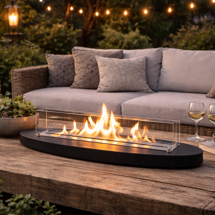 Ultra Mega Boy Ceviz Lux Şömine Masaüstü Dekoratif Şömine Bioethanol Mega Oval 110cm 