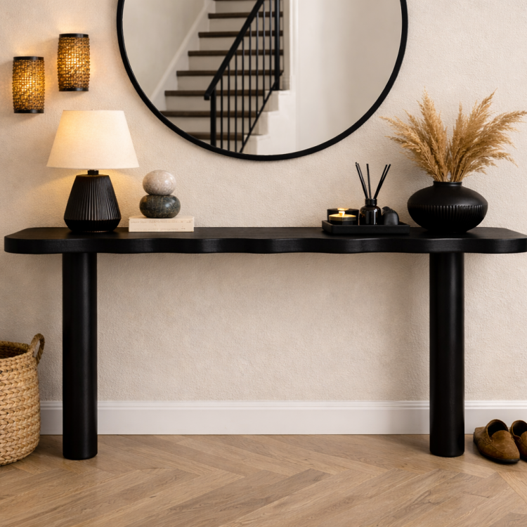 Doğal Masif Çam Dresuar 130 cm – El Yapımı, Hareli Budaklı Ahşap Konsol