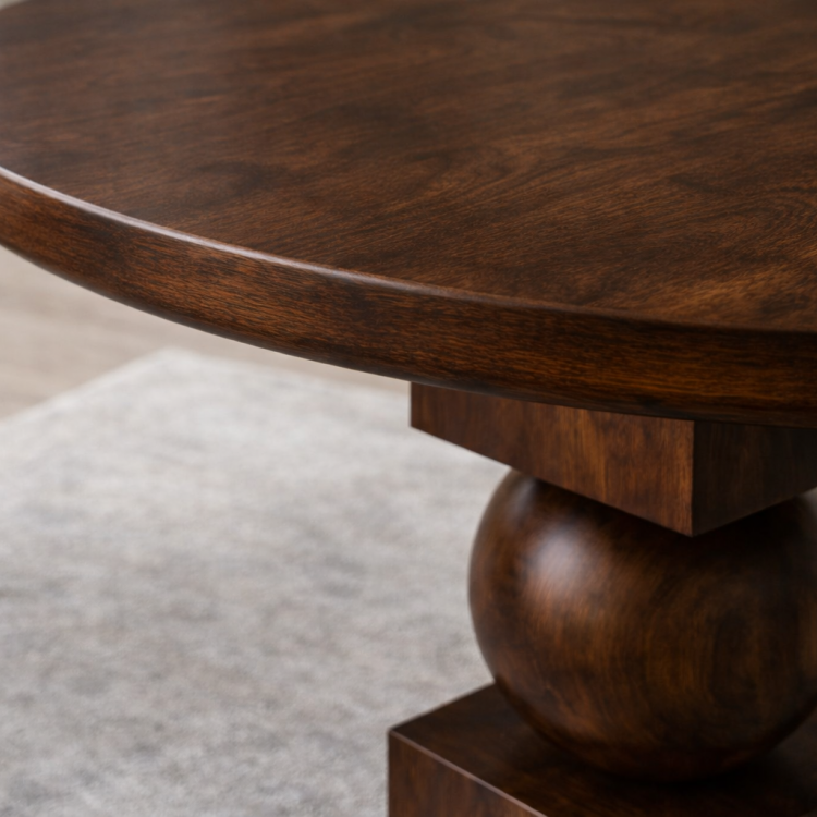 Masif Ahşap Yuvarlak Yemek Masası | Top Ayaklı Özgün Tasarım | Modern & El Yapımı 100cm