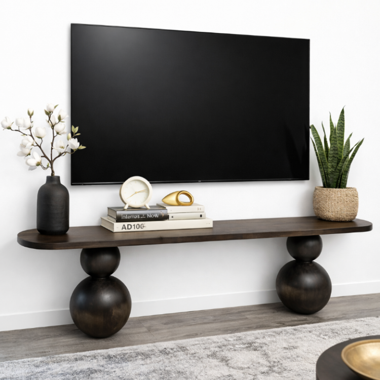 Masif Ahşap Top Ayaklı Modern TV Ünitesi Modern Tasarım 200cm