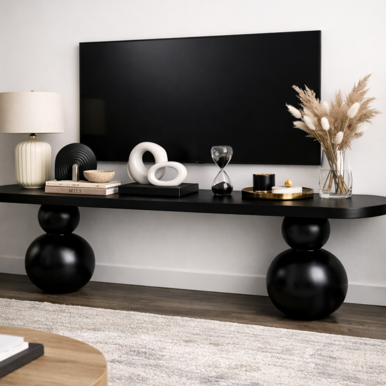 Masif Ahşap Top Ayaklı Modern TV Ünitesi Modern Tasarım 200cm