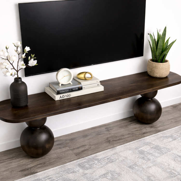 Masif Ahşap Top Ayaklı Modern TV Ünitesi Modern Tasarım 200cm