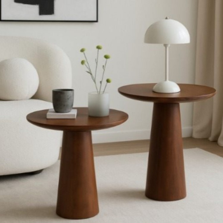 CEVİZ RENK Gürgen Ağacı Oval Orta Sehpa 120x60 cm – Noce Ceviz -2’li Mantar Sehpa Seti