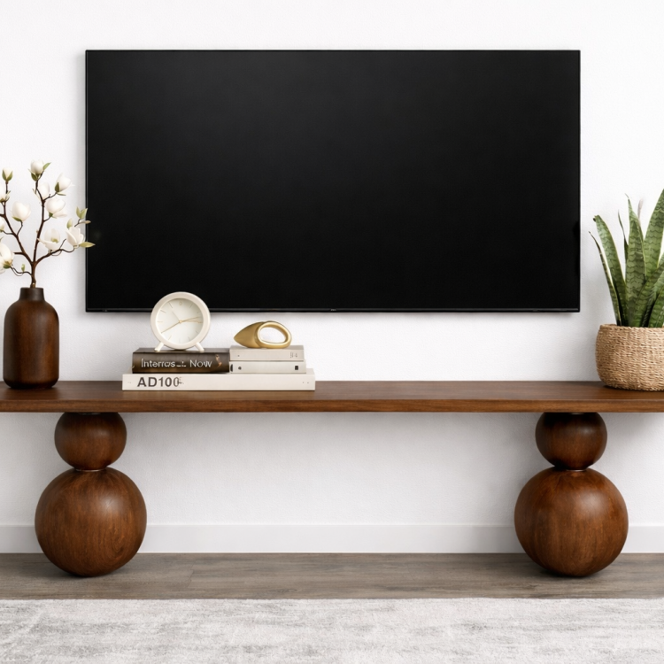 Masif Ahşap Top Ayaklı Modern TV Ünitesi Modern Tasarım 200cm