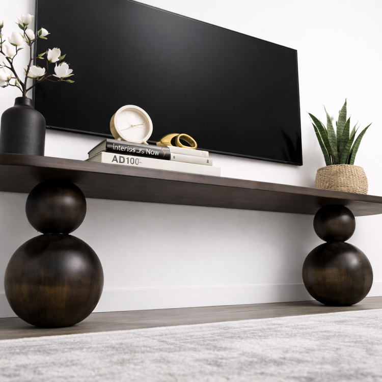 Masif Ahşap Top Ayaklı Modern TV Ünitesi Modern Tasarım 200cm