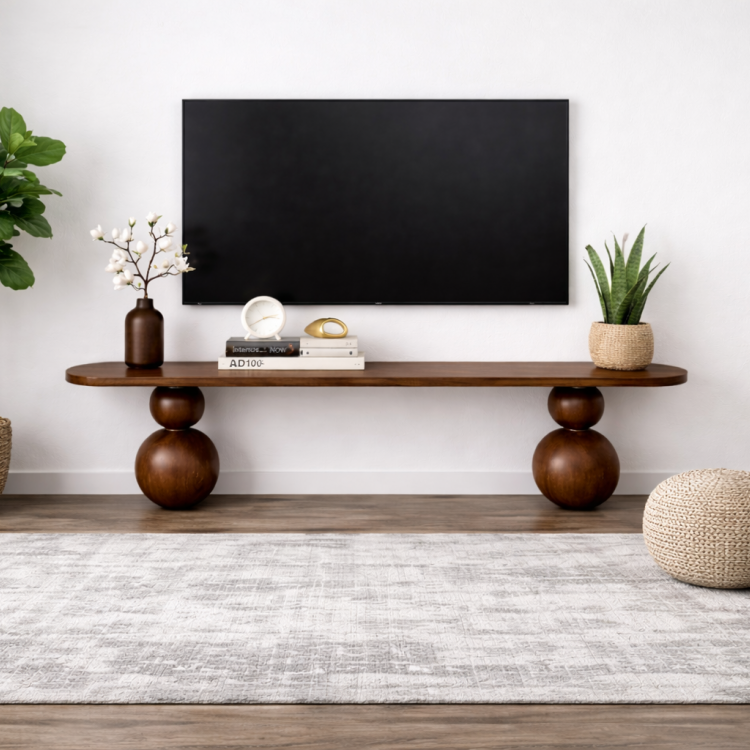 Masif Ahşap Top Ayaklı Modern TV Ünitesi Modern Tasarım 200cm