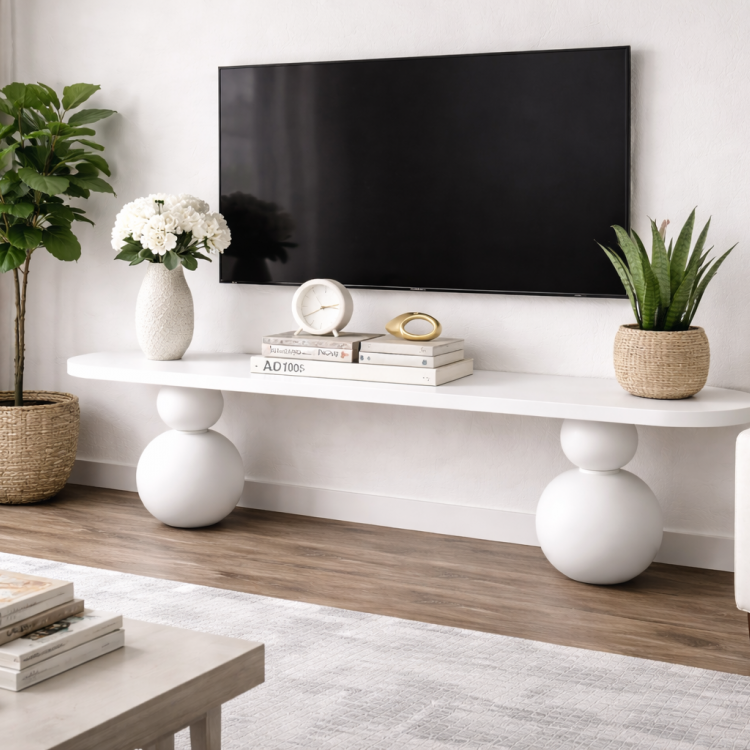 Masif Ahşap Top Ayaklı Modern TV Ünitesi Modern Tasarım 200cm