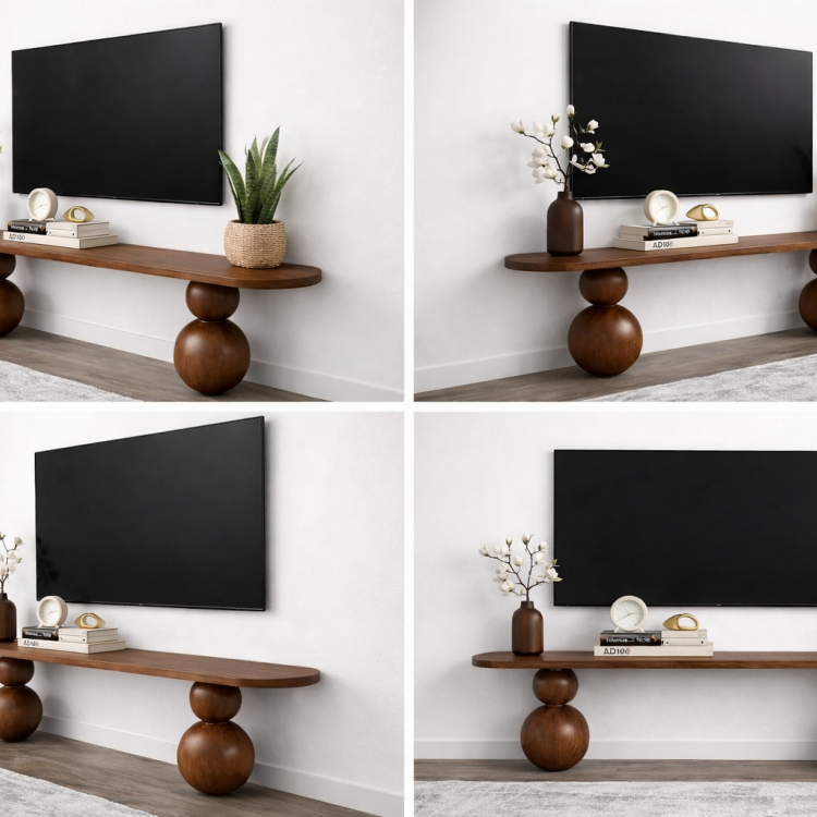 Masif Ahşap Top Ayaklı Modern TV Ünitesi Modern Tasarım 200cm