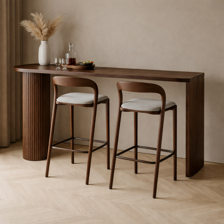 Masif Gürgen Bar Seti | 1 Adet Bar Masası + 2 Adet Ahşap Bar Sandalyesi