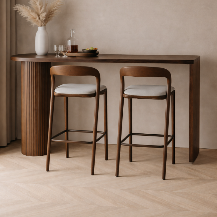 Masif Gürgen Bar Seti | 1 Adet Bar Masası + 2 Adet Ahşap Bar Sandalyesi