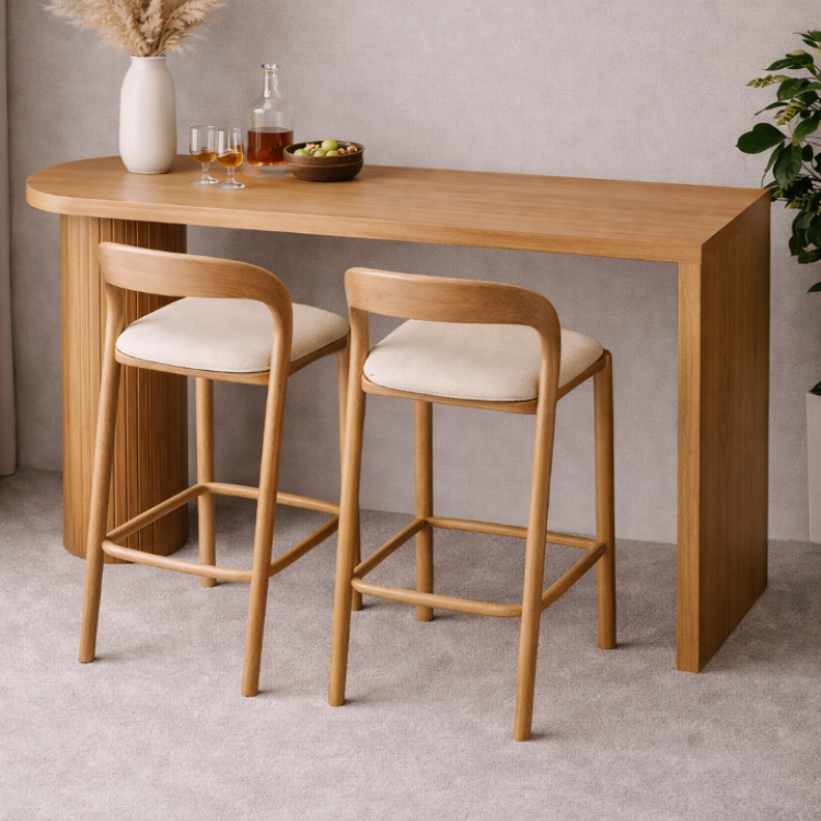 Masif Gürgen Bar Seti | 1 Adet Bar Masası + 2 Adet Ahşap Bar Sandalyesi