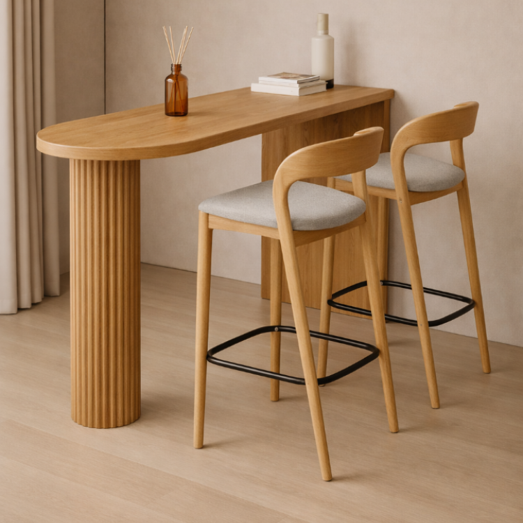 Masif Gürgen Bar Seti | 1 Adet Bar Masası + 2 Adet Ahşap Bar Sandalyesi