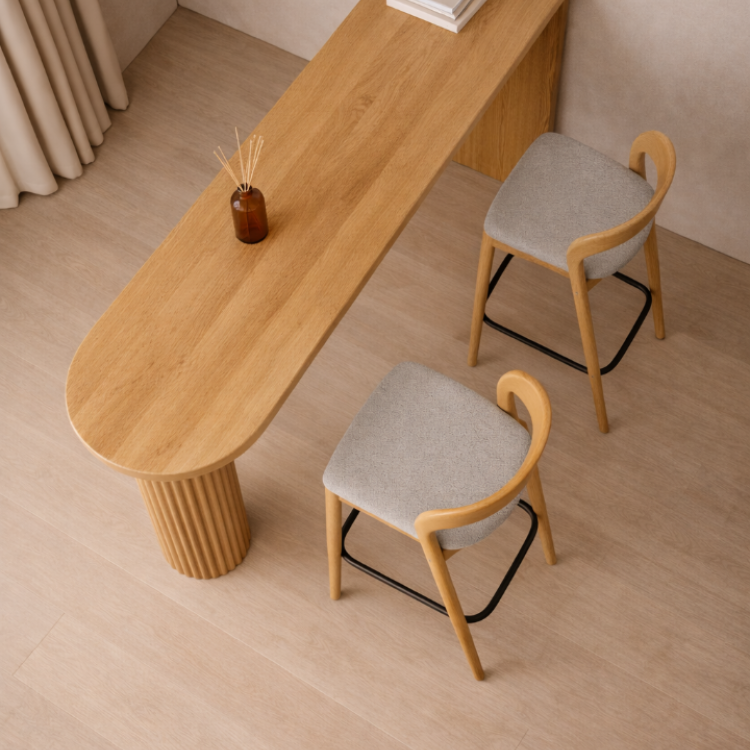 Masif Gürgen Bar Seti | 1 Adet Bar Masası + 2 Adet Ahşap Bar Sandalyesi