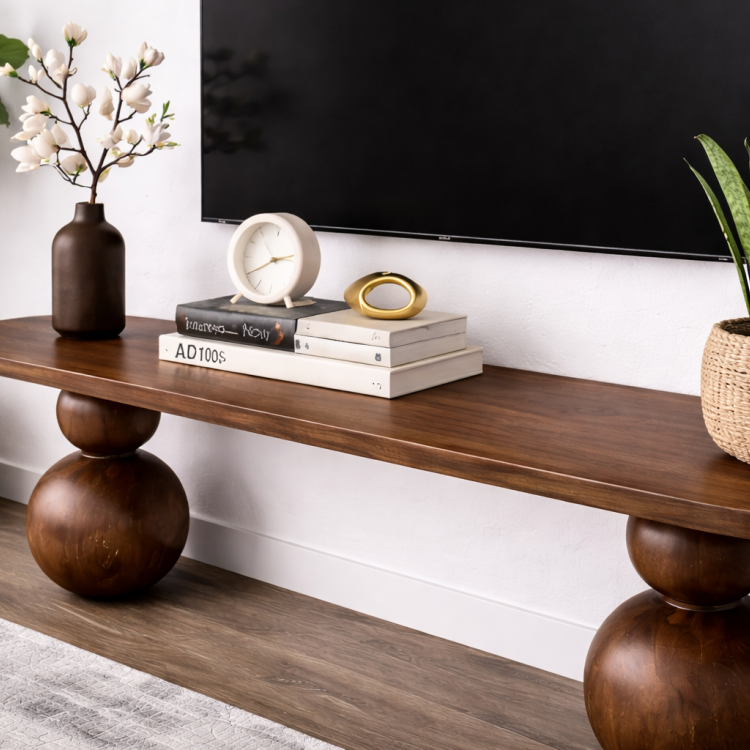 Masif Ahşap Top Ayaklı Modern TV Ünitesi Modern Tasarım 200cm