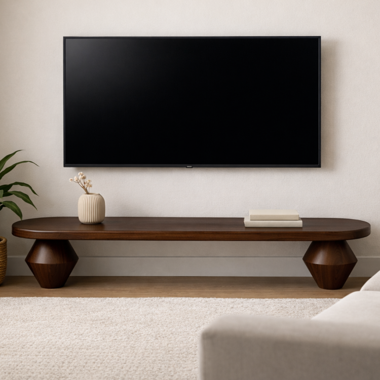 Masif Ahşap TV Ünitesi | Tornalı Ayaklı  |  Modern & Minimal TV Sehpası  | El Yapımı  200cm 