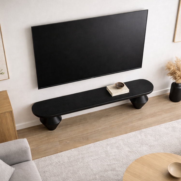 Masif Ahşap TV Ünitesi | Tornalı Ayaklı  |  Modern & Minimal TV Sehpası  | El Yapımı  200cm 