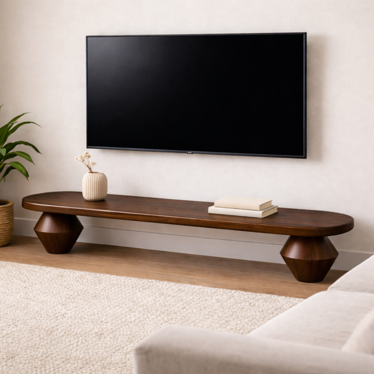 Masif Ahşap TV Ünitesi | Tornalı Ayaklı  |  Modern & Minimal TV Sehpası  | El Yapımı  200cm 