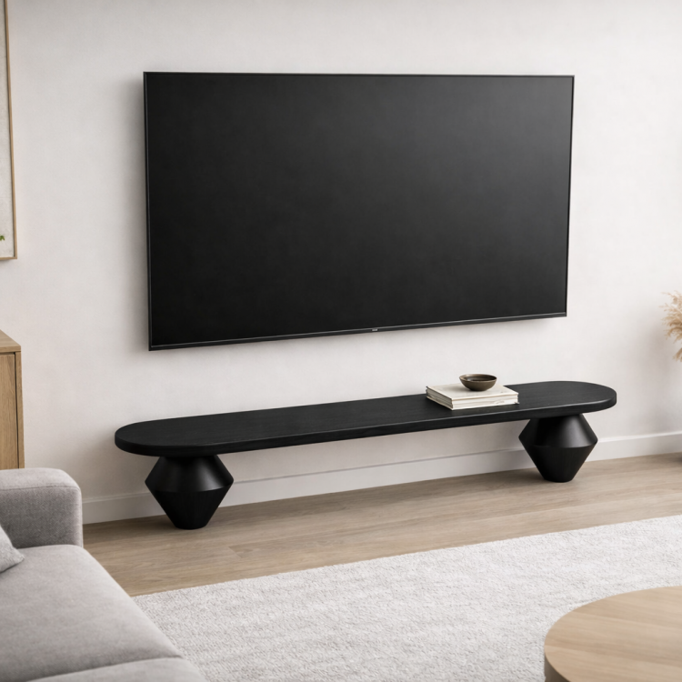 Masif Ahşap TV Ünitesi | Tornalı Ayaklı  |  Modern & Minimal TV Sehpası  | El Yapımı  200cm 