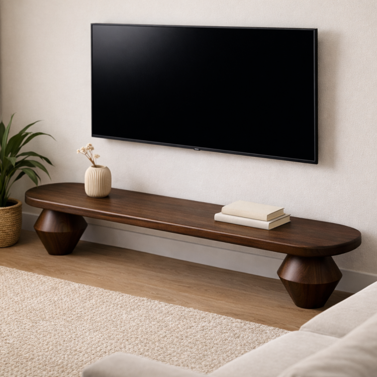 Masif Ahşap TV Ünitesi | Tornalı Ayaklı  |  Modern & Minimal TV Sehpası  | El Yapımı  200cm 