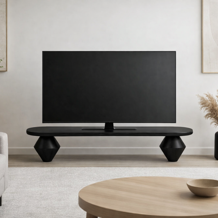 Masif Ahşap TV Ünitesi | Tornalı Ayaklı  |  Modern & Minimal TV Sehpası  | El Yapımı  200cm 