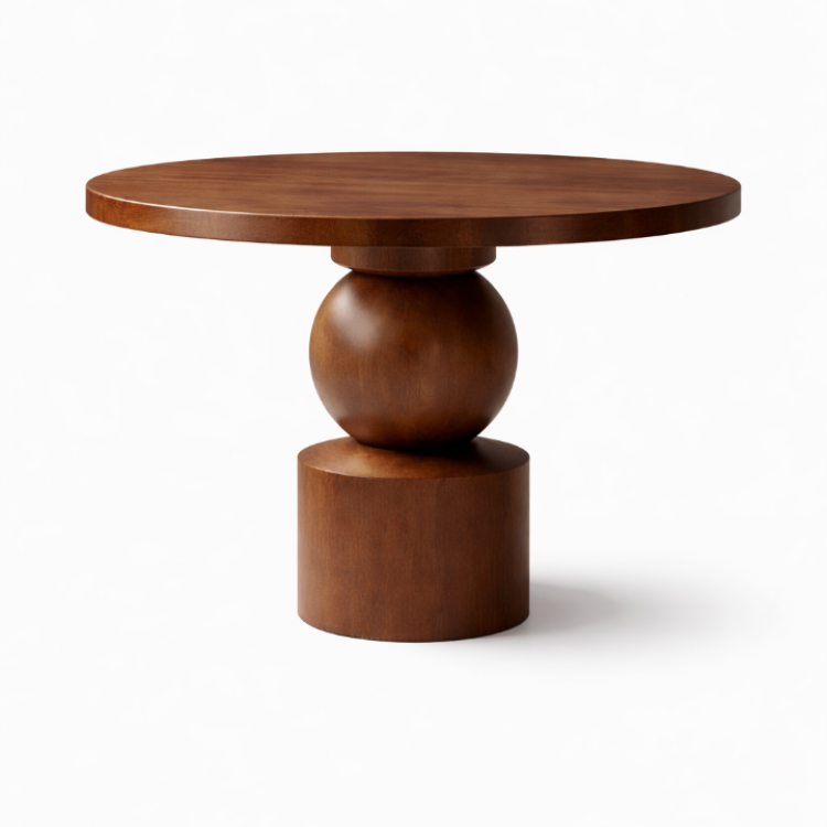 El Yapımı Tornalı Ayaklı Masif Yuvarlak Yemek Masası Modern Tasarım 100cm